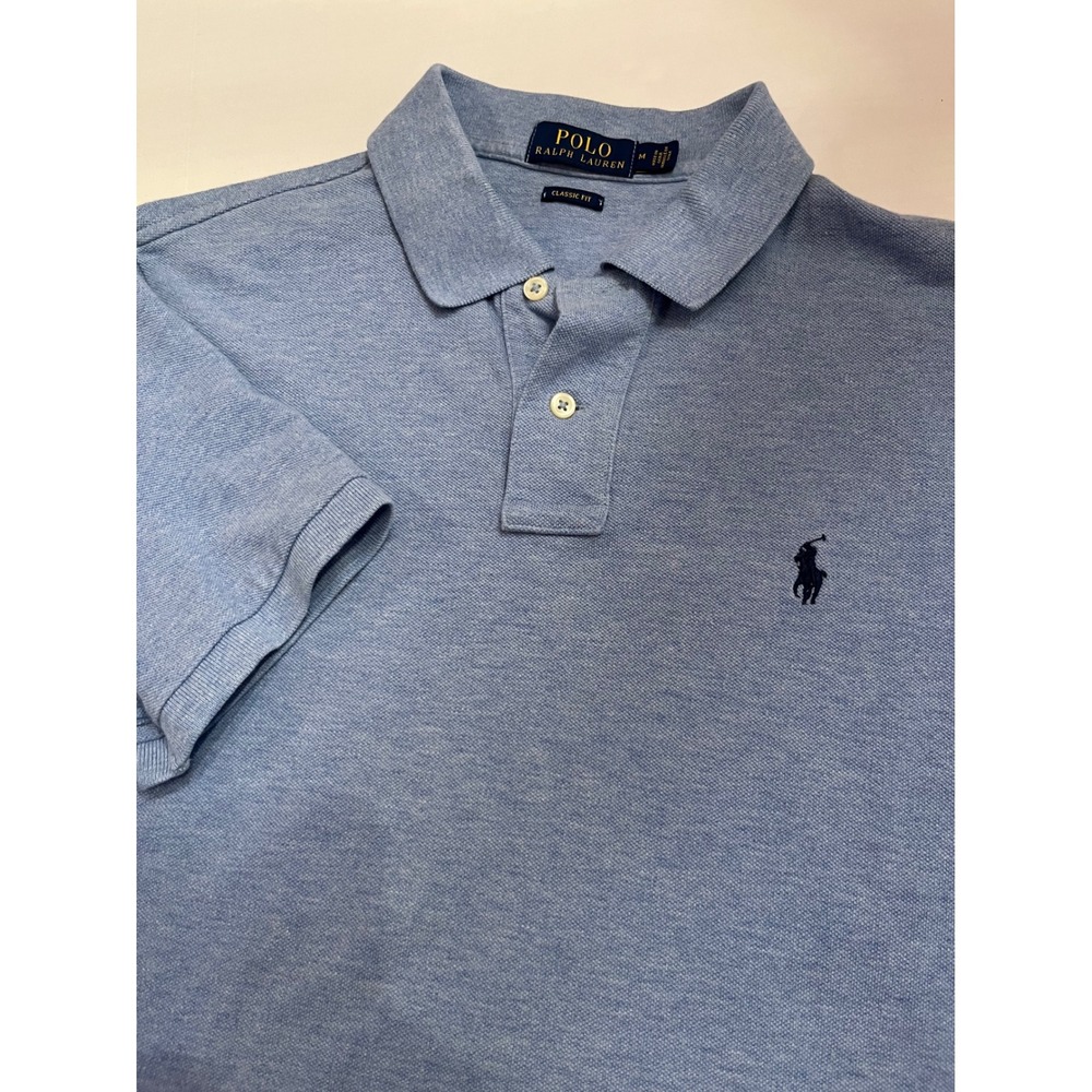 Polo Ralph Lauren Mens Classic Fit Short Sleeve Cotton Polo Shirt Light Blue M